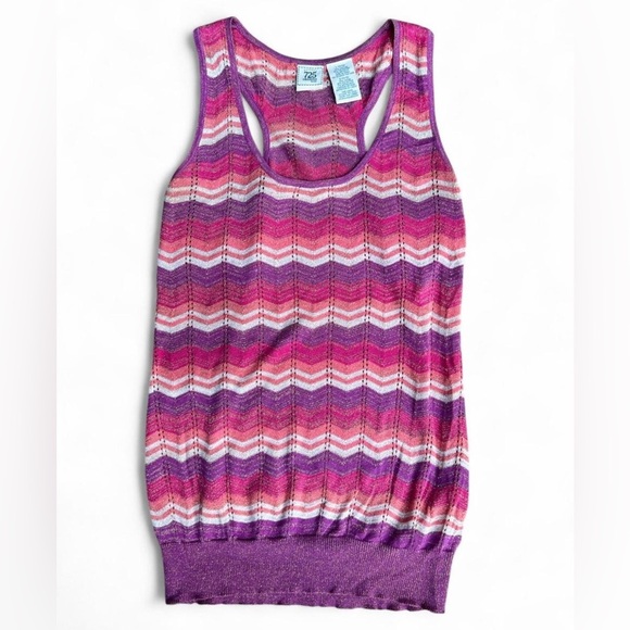 Vintage Y2K 725 Originals Womens Pink Purple Chevron Striped Knit Tank Top - Picture 3 of 9